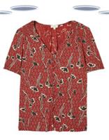 Ex Fat Face Women's Top- Short Sleeve Button-up Floral Jersey Brick Red (Defect) - 10 Regular