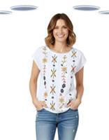 Ex Fat Face Womens T-shirt - Short Sleeve Ivy Embroidered White (Defect) Size 12 - 12 Regular