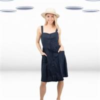 Ex Fat Face Women's Dress - Sleeveless Linen Blend Square Neck Summer Navy - 14 Regular