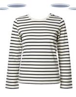 Ex Fat Face Womens T-Shirt - Long Sleeve Button Detail Stripe Navy (Defect) - 12 Regular