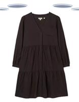Ex Fat Face Women's Linen Blend Dress - Long Sleeve Tiered Woven Black - 6 Regular
