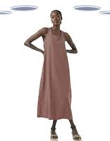Ex Fat Face Women's Linen Blend Midi Dress - Sleeveless Light Brown (Size 6) - 6 Regular