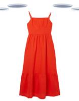 Ex Fat Face Women's Linen Midi Dress - Sleeveless Tie Back Bright Red (Defect) - 6 Short