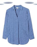Ex Fat Face Womens Longline Blouse - Long Sleeve Ditsy Floral Blue (Defect) - 8 Regular