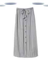 Ex Fat Face Women's Midi Skirt - Maya Linen Mix Striped Blue (Defect) (Size 12) - 12 Regular
