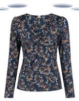 Ex Fat Face Women's Jersey Top - Long Sleeve Floral Printed Jersey Blue - 10 Regular
