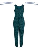 Ex Fat Face Women's Jersey Jumpsuit - Sleeveless Tropical Print Teal Green