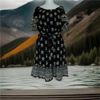 Fat Face Black Shell Print Summer Dress Waist Ties Seaside Holiday Size 10 - 10 Regular