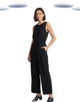 Ex Womens Fat Face Jersey Jumpsuit Wide Leg - Tie Waist Cropped Casual Black - 10 Regular