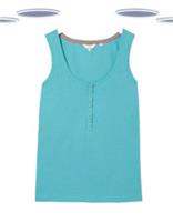Ex Fat Face Women's Henley Pyjama Vest Top - Blue Aqua Sleeveless (Defect) - 16 Regular