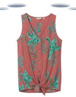 Ex Fat Face Women's Tropical Print Tie Front Tank Top Vest Pink (Slight Defect) - 8 Regular
