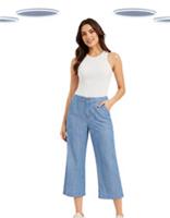 Ex Fat Face Womens Lightweight Chambray Cropped Wide-Leg Trouser (Slight Defect) - 12 Regular