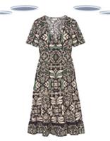 Ex Fat Face Womens Puff Sleeve Black Mosaic Tile Midi Dress (Slight Defect) - 6 Regular