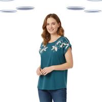 Ex Fat Face Womens Teal Embroidered T-Shirt Cotton Short Sleeve Slight Defect - 24 Regular