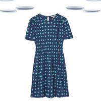 Ex Fat Face Womens Indigo Blue Spot Jersey Dress Casual (Slightly Defect) - 14 Regular