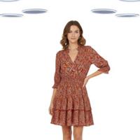 Ex Fat Face Women's Jersey Dress - Floral Print Tiered Orange (Slight Defect) - 16 Regular