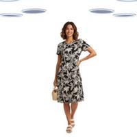 Ex Fat Face Women's Simone Dress - Short Sleeve Tropical Black (Slight Defect) - 8 Regular