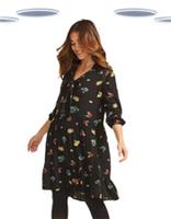 Ex Fat Face Women's Floral Dress - 3/4 Sleeve Bloom Floral Black (Slight Defect) - 10 Regular