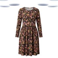 Ex Fat Face Women's Dress - Floral Jersey Long Sleeve Black (Slight Defec) - 14 Regular