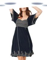 Ex Fat Face Women's Short Sleeve Embroidered Jersey Dress Black (Slight Defect) - 12 Regular