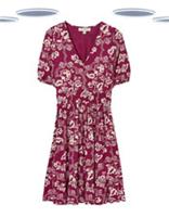 Ex Fat Face Pink Floral Jersey Dress Shirred Waist Pocket Womens (Slight Defect) - 14 Regular