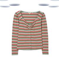 Ex Womens Fat Face T-shirt - Long Sleeve Stripe Button up Green (Slight Defect) - 12 Regular