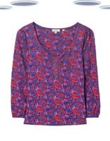 Ex Fat Face Womens 3/4 Sleeve Painterly Floral Top in Purple (Slight Defect) - 8 Regular