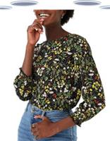 Ex Fat Face Womens Long Sleeve Painterly Floral Top in Black (Slight Defect) - 16 Regular