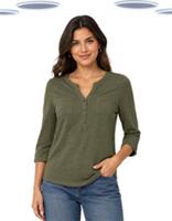 Ex Fat Face Womens Cotton Olive Green 3/4 Sleeve T Shirt (Slight Defect) - 8 Regular