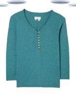 Ex Fat Face Women's Long Sleeve Henley Pyjama Lounge T-shirt in Green (Defect) - 12 Regular