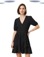 Ex Fat Face Black Jersey Wrap Dress Ruffle V Neck Cotton Womens (Slight Defect) - 12 Regular