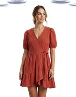 Ex Fat Face Red Jersey Wrap Dress Ruffle V Neck Cotton Womens (Slight Defect) - 12 Regular