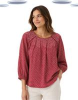 Ex Fat Face Women's Long Sleeve Smocked Woodblock Blouse Red (Slight Defect) - 14 Regular