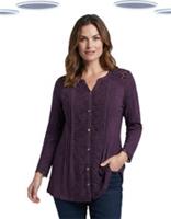 Ex Fat Face Womens Lace Insert Jersey Button up Top Purple (Slight Defect) - 14 Regular