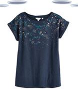 Ex Fat Face Womens Blue Star Graphic PJ T- Shirt Lounge Top (Slight Defect) - 8 Regular