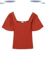 Ex Fat Face Womens Broderie Sleeve Summer Top In Rust Red - 8 Regular