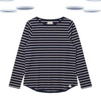 Ex Fat Face Women's T-shirt - Jersey Stripe Breton Long Sleeves Navy Mix - 12 Regular