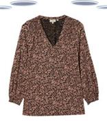 Ex Fat Face Women's 3/4 Sleeve Gracie Confetti Ditsy Top in Brown Mix - 6 Regular