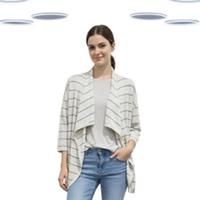 Ex Fat Face Women's Long Sleeve Textured Striped Ivory Waterfall Cardigan - 12 Regular