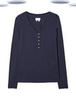 Ex Fat Face Women Navy Lily Lace Henley Pyjama Top Long Sleeve Lounge Tee - 6 Regular