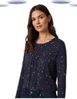 Ex Fat Face Womens Lunar Star Jersey Blouse Navy Long Sleeve Star Print - 10 Regular