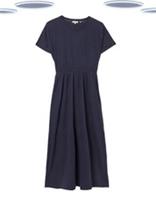 Ex Fat Face Navi Cotton Stretch Smock Round Neck Midi Dress (Slight Defect) &pound;57 - 12 Regular