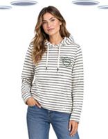 Ex Fat Face Womens Long Sleeve Stripe Hoodie Ivory MULTI-PRINT (Slight Defect) - 12 Regular