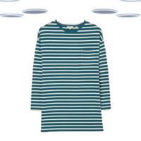 Ex Fat Face Women's Stripe 3/4 Sleeves Longline Jersey Top Green (Slight Defect) - 8 Regular