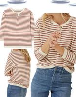 Ex Fat Face Womens Southbourne Henley Sweat Top Brown Stripe (Slight Defect) - 10 Regular