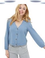 Ex Fat Face Women's Charlotte Cardigan Cuffed Button Up Blue (Slight Defect) - 12 Regular