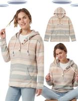 Ex Fat Face Womens Long Sleeve Stripe Overhead Hoodie Ivory (Slight Defect) - M Regular