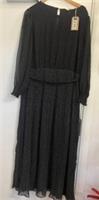 BNWT Ladies FAT FACE Black Darcy Pin Spot MIDI Dress Long Sleeves UK 18R- CG W72
