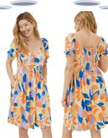 Ex Fat Face Women's Short Sleeve Stencil Summer Dress in Orange Floral &pound;55 - 18 Regular