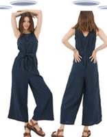 Ex Fat Face Women's Sleeveless Linen Belted Jumpsuit in Blue - 22 Regular